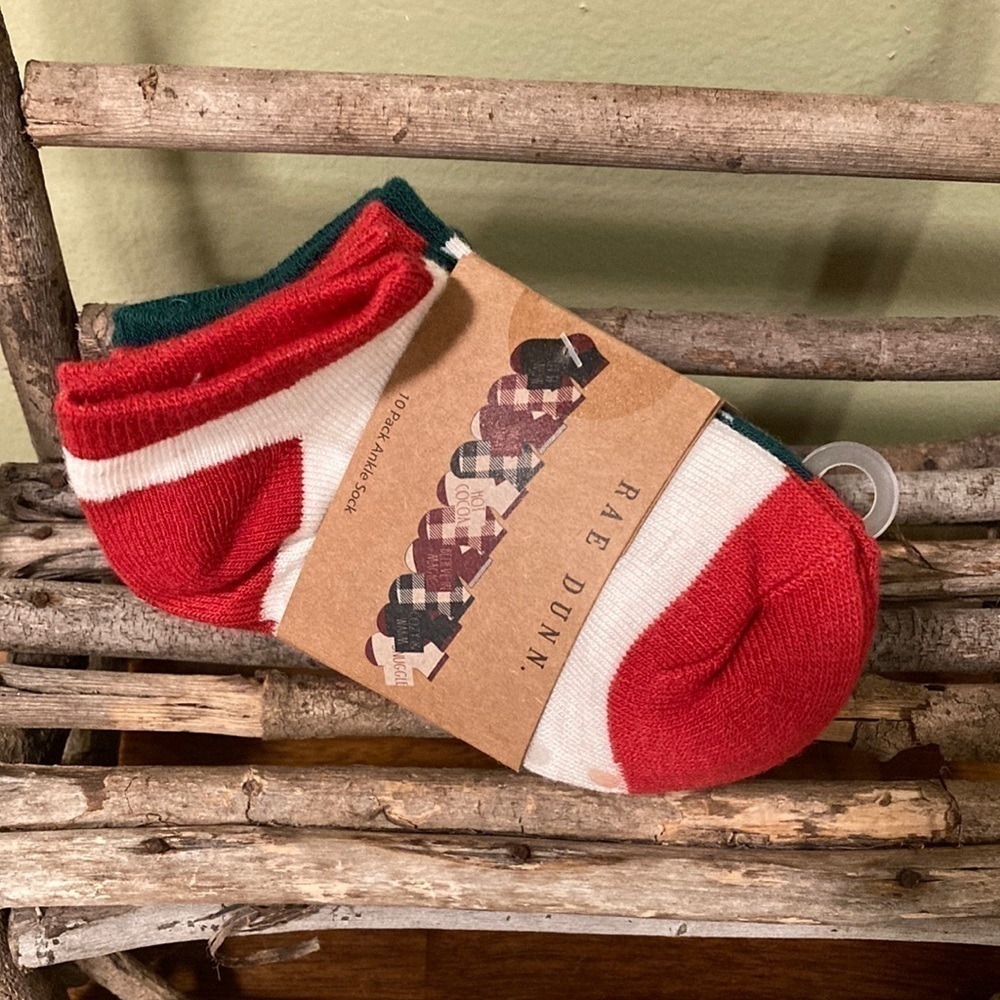 NEW! Rae Dunn 2T-3T TEN PACK Buffalo Check CHRISTMAS ANKLE SOCKS